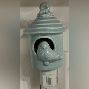 Miniature Ceramic Birdhouse with Bird Accent turquoise nightlight